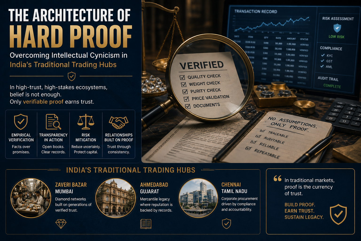 Empirical verification, compliance, and proof-based decision making in India's financial, commodity, and procurement markets.